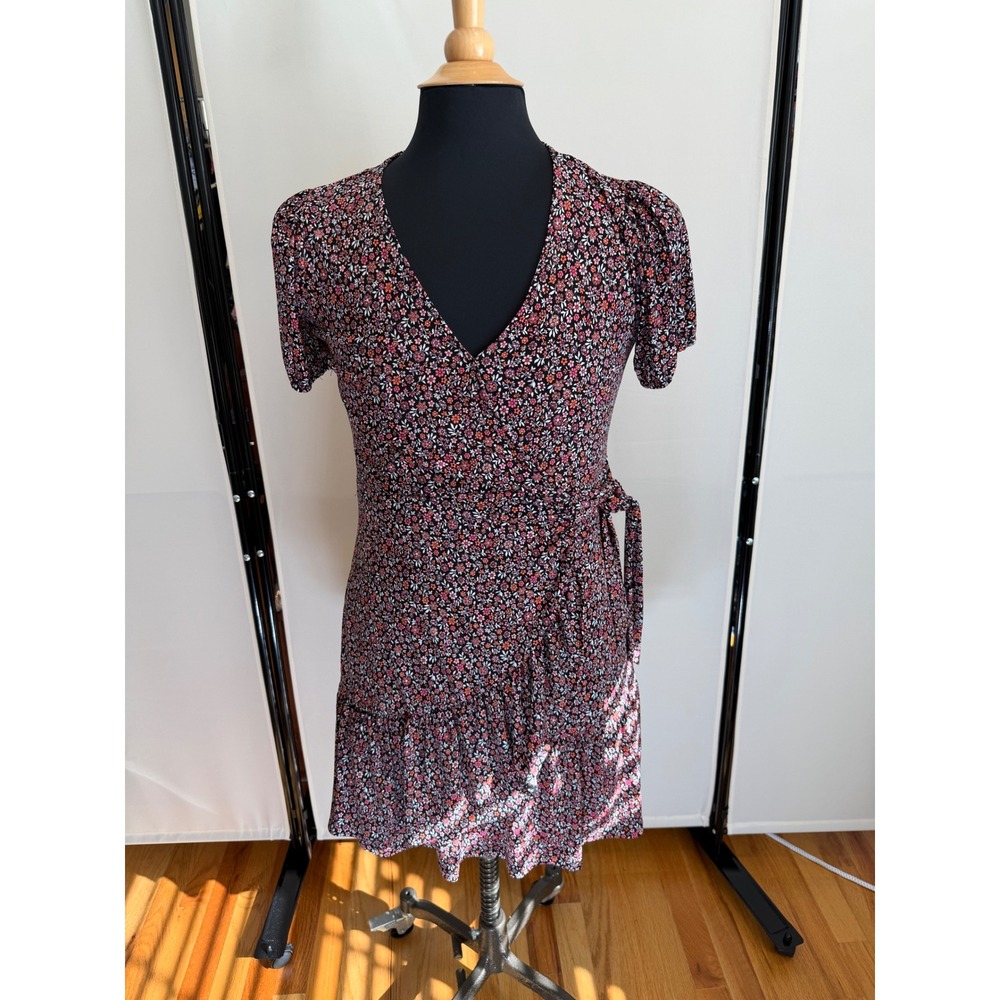 Michael Kors Floral Wrap Dress Pink Orange Black Mini Ruffle Short Sleeve Small